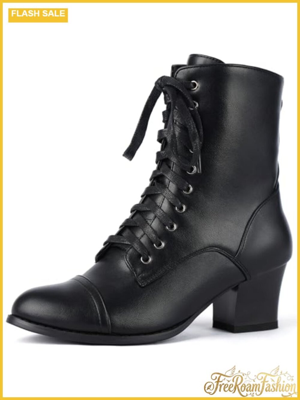 Faux Leather Victorian Ankle Booties Lace Up Side Zip Block Heel